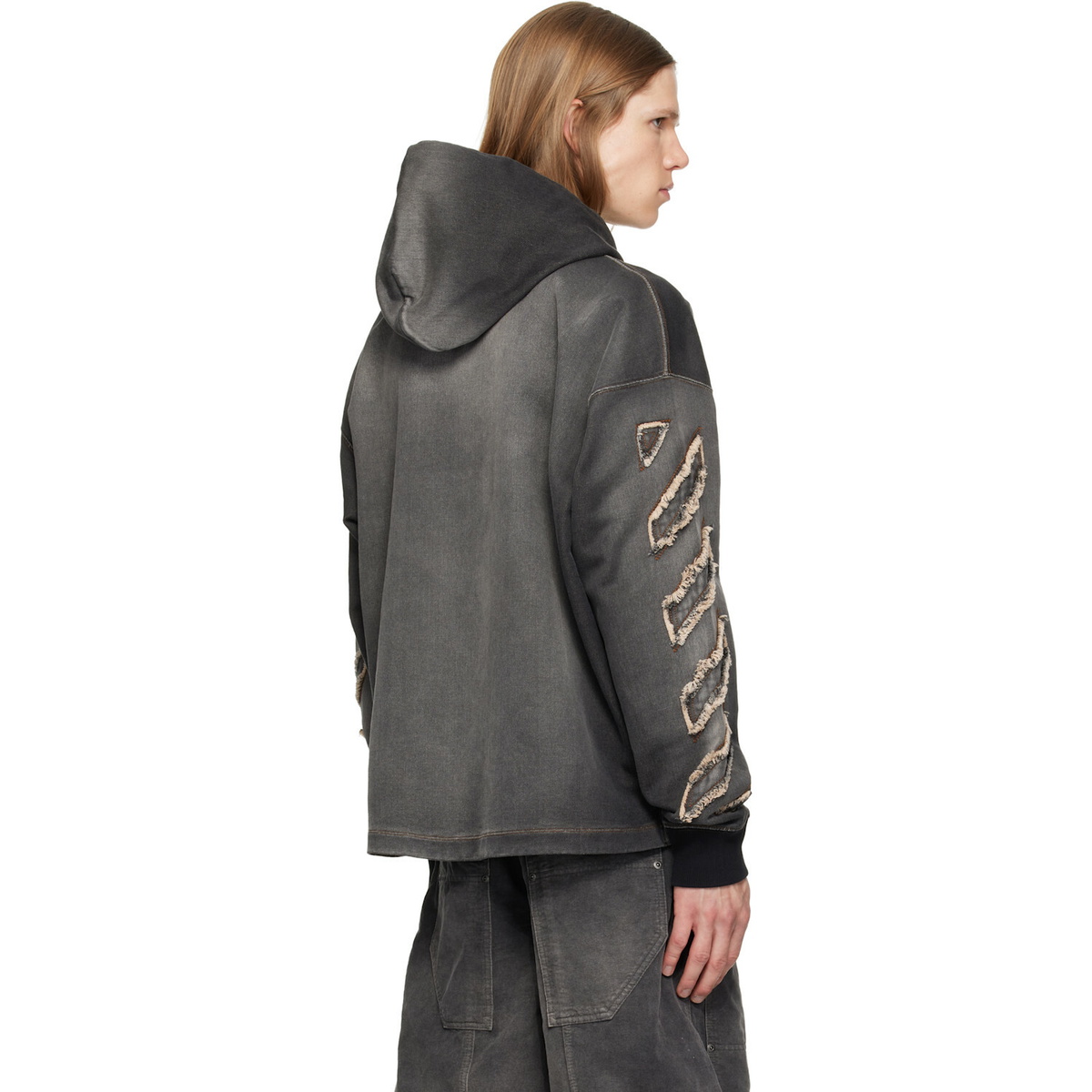 Off-White Gray Distress Diag Loose Highlighted B Hoodie