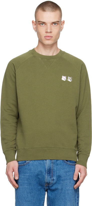 Photo: Maison Kitsuné Khaki Double Fox Head Sweatshirt