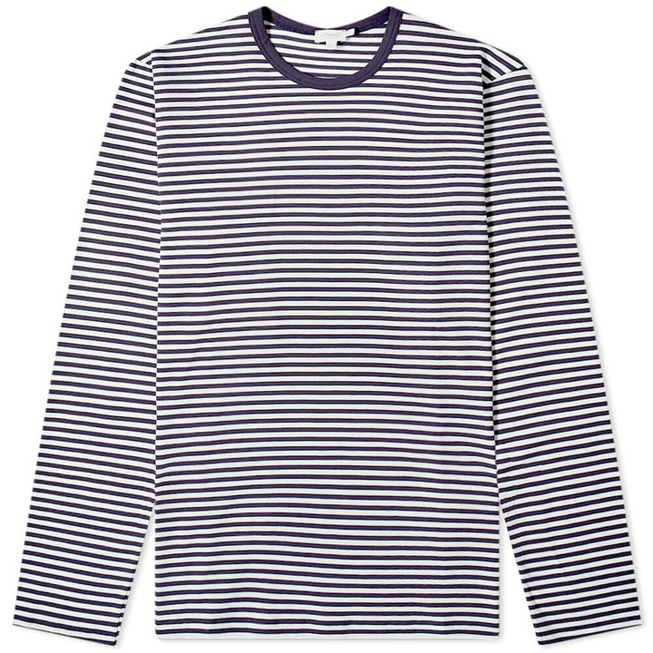 Photo: Sunspel Men's Long Sleeve English Stripe T-Shirt in White/Navy