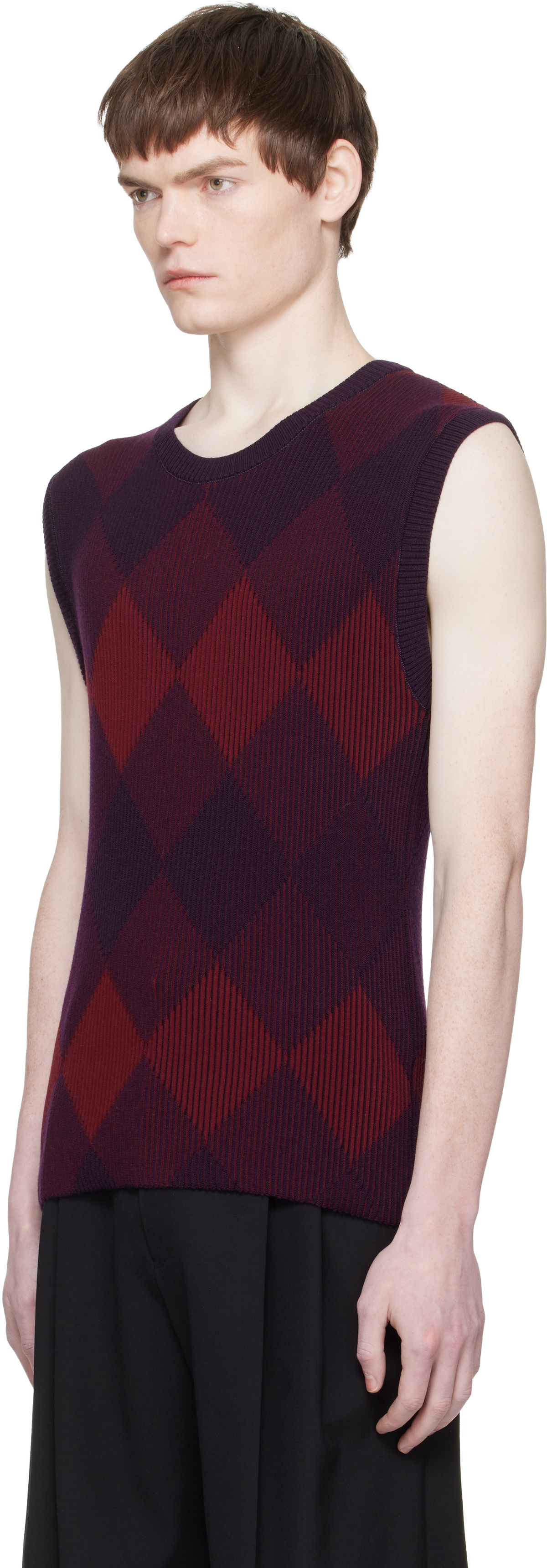 Dries Van Noten Red & Purple Argyle Sweater Vest