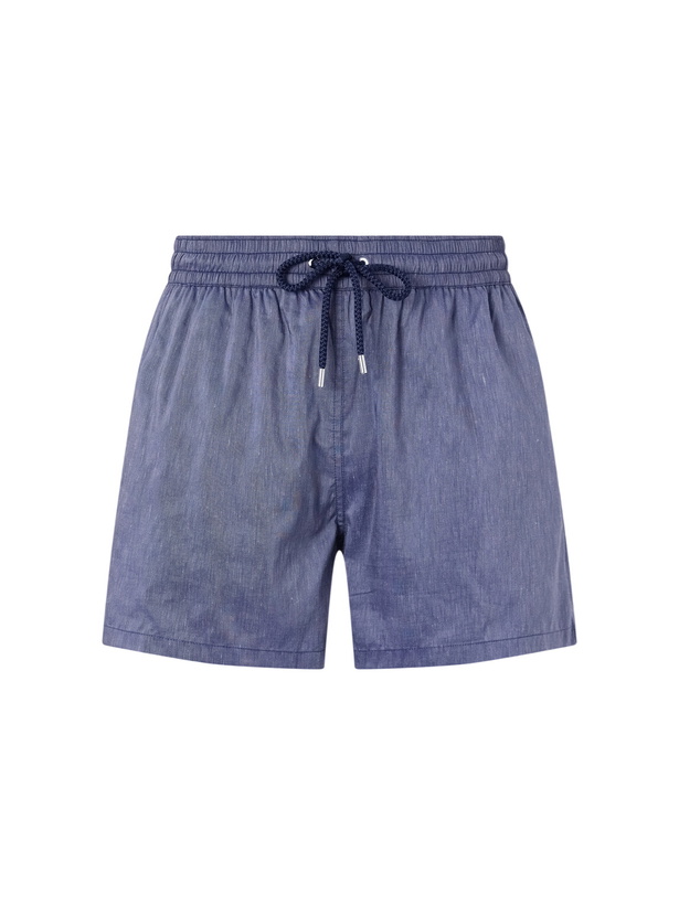 Photo: Frescobol Carioca - Rio Straight-Leg Linen Blend Swim Short - Blue