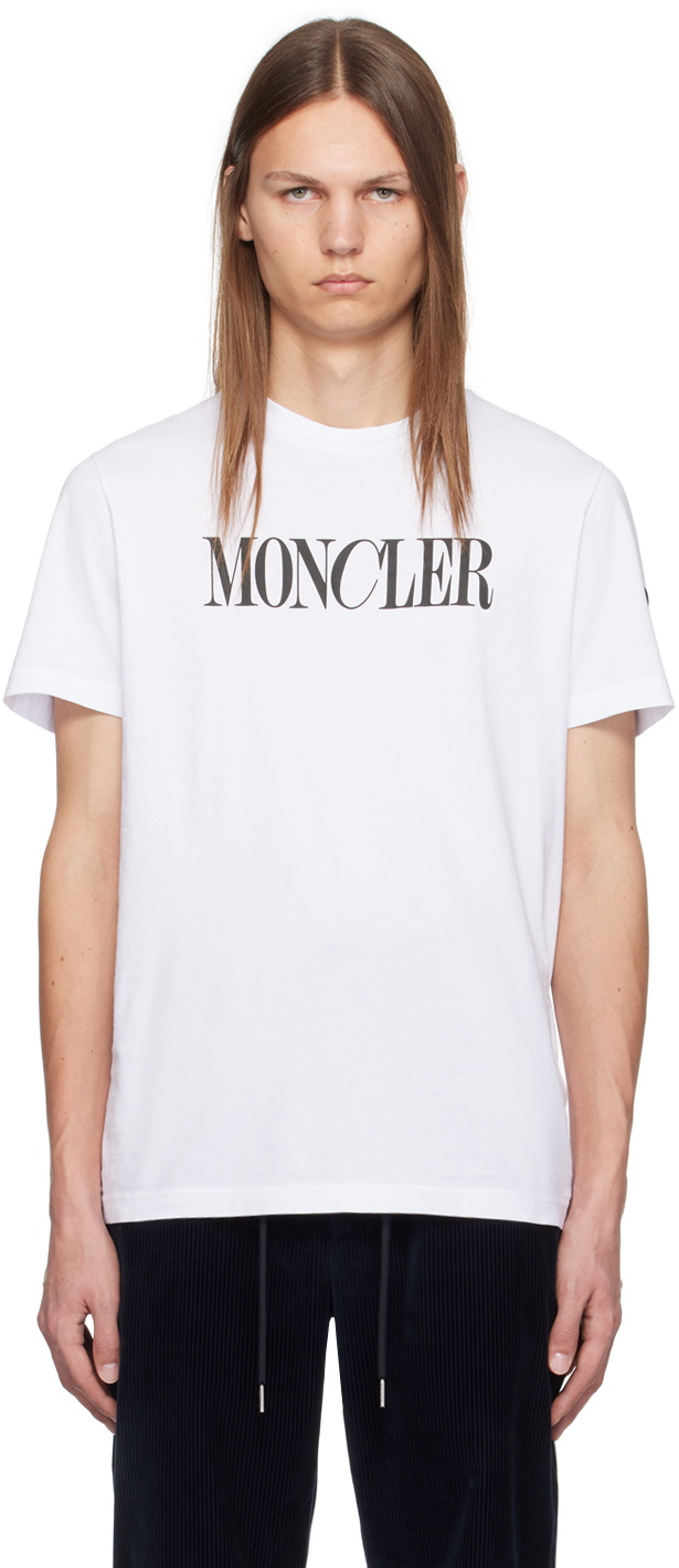 Moncler: White Logo-Printed T-Shirt | SSENSE