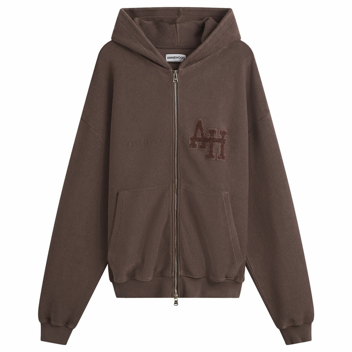 ANNIE HOOD Men's Inside Out College Zip Hoodie in Washed Brown