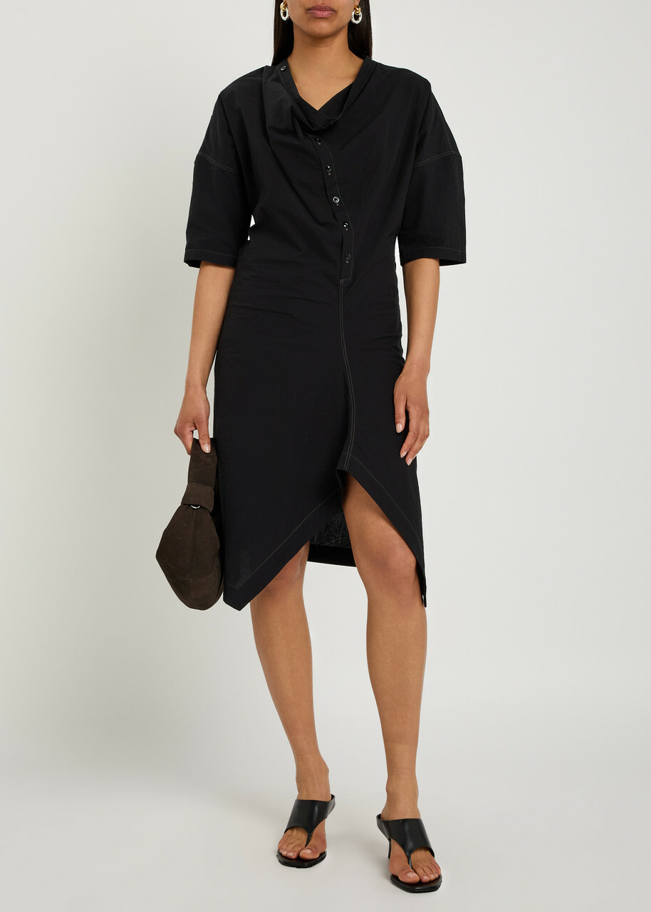 Lemaire Asymmetric Cotton Mini Dress Black