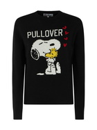 MC2 Saint Barth Woman Crewneck Black Sweater With Snoopy And Woodstock Print | Snoopy Peanuts Special Edition