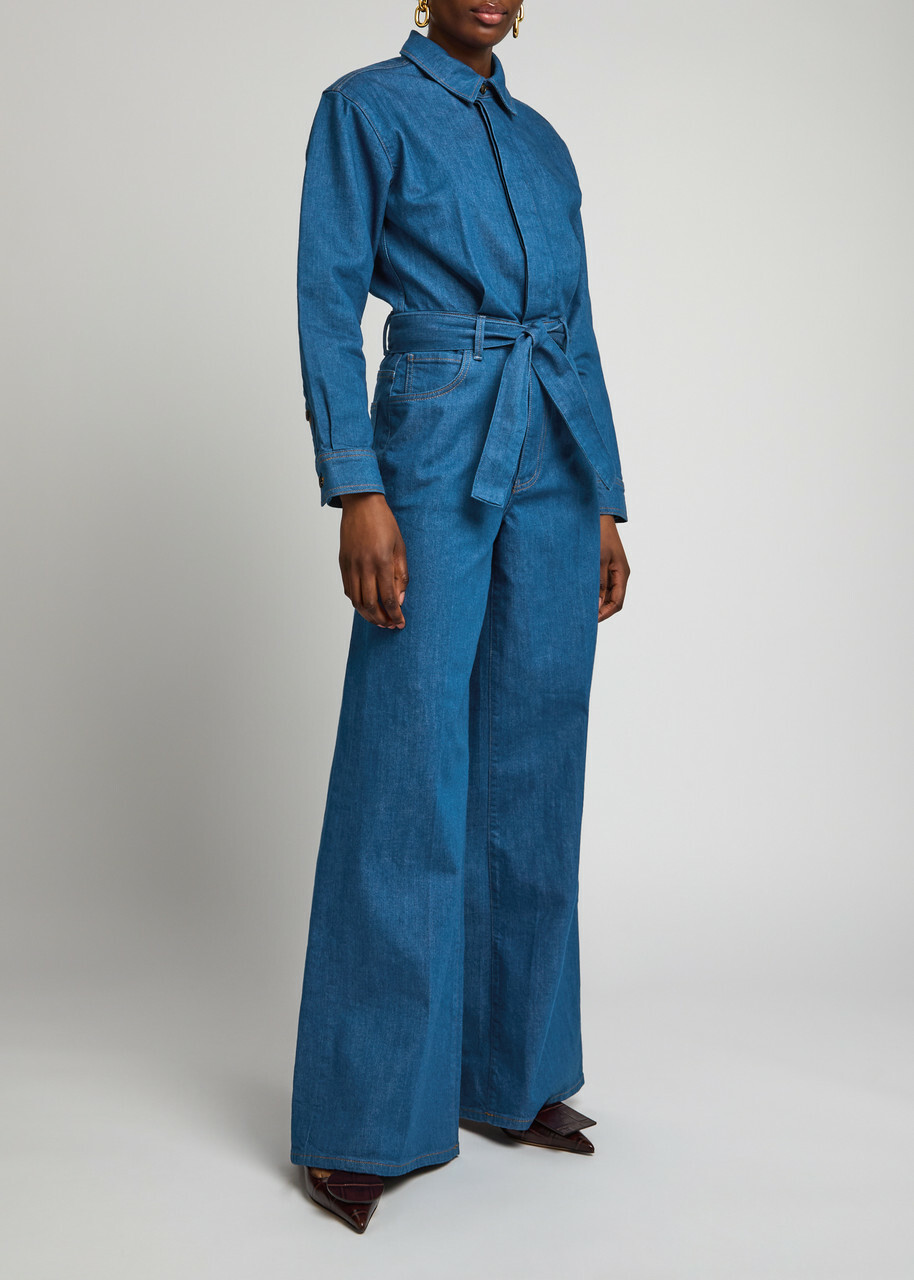 Paige Cameron Wide-leg Stretch-denim Jumpsuit Blue