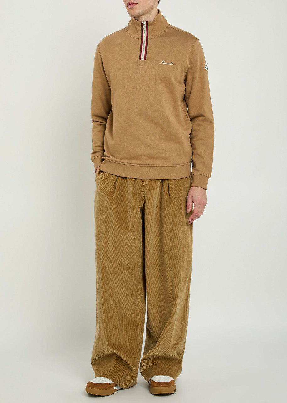 Moncler Logo-embroidered Cotton-blend Sweatshirt Beige