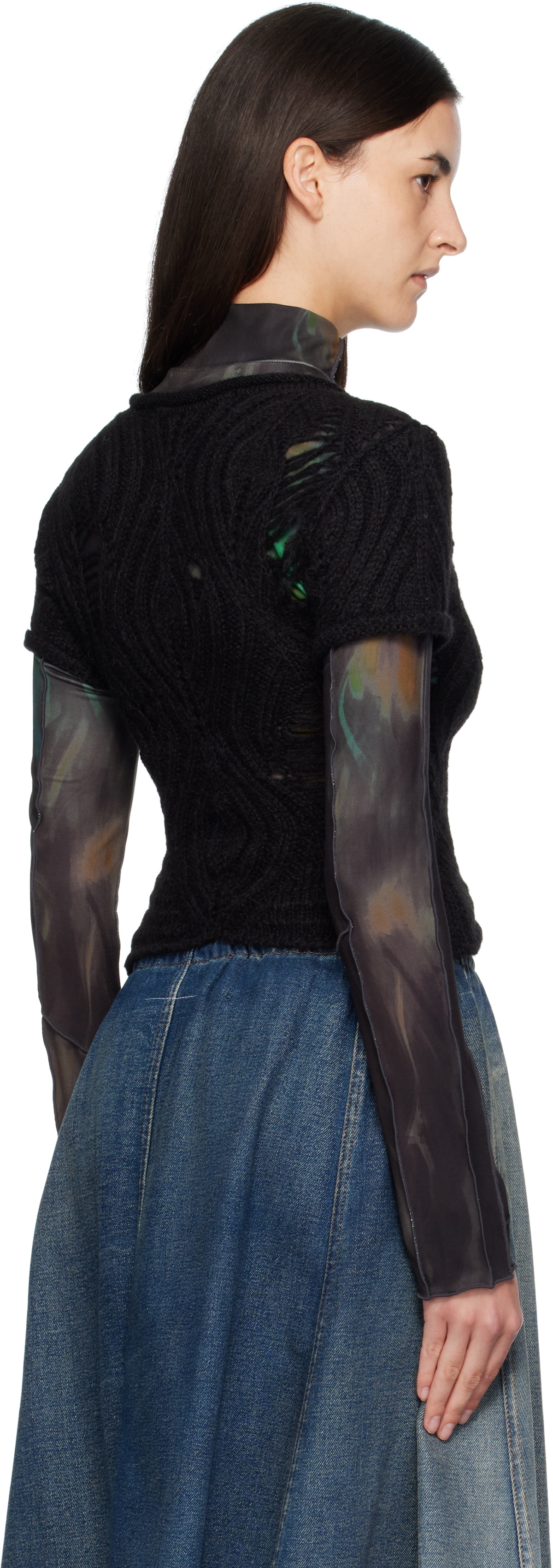Andersson Bell Black & Green Cap Sleeve Sweater Layered T-shirt