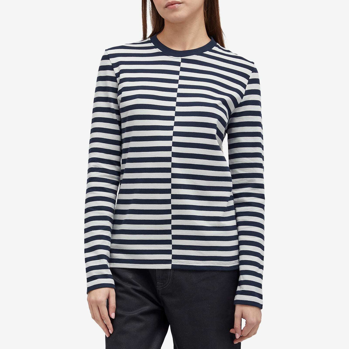Samsøe Samsøe Women's Saavery Long Sleeve Stripe Top in Turkish Wood Asymm. St.