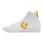 Converse White and Yellow Leather Pro Mid Sneakers