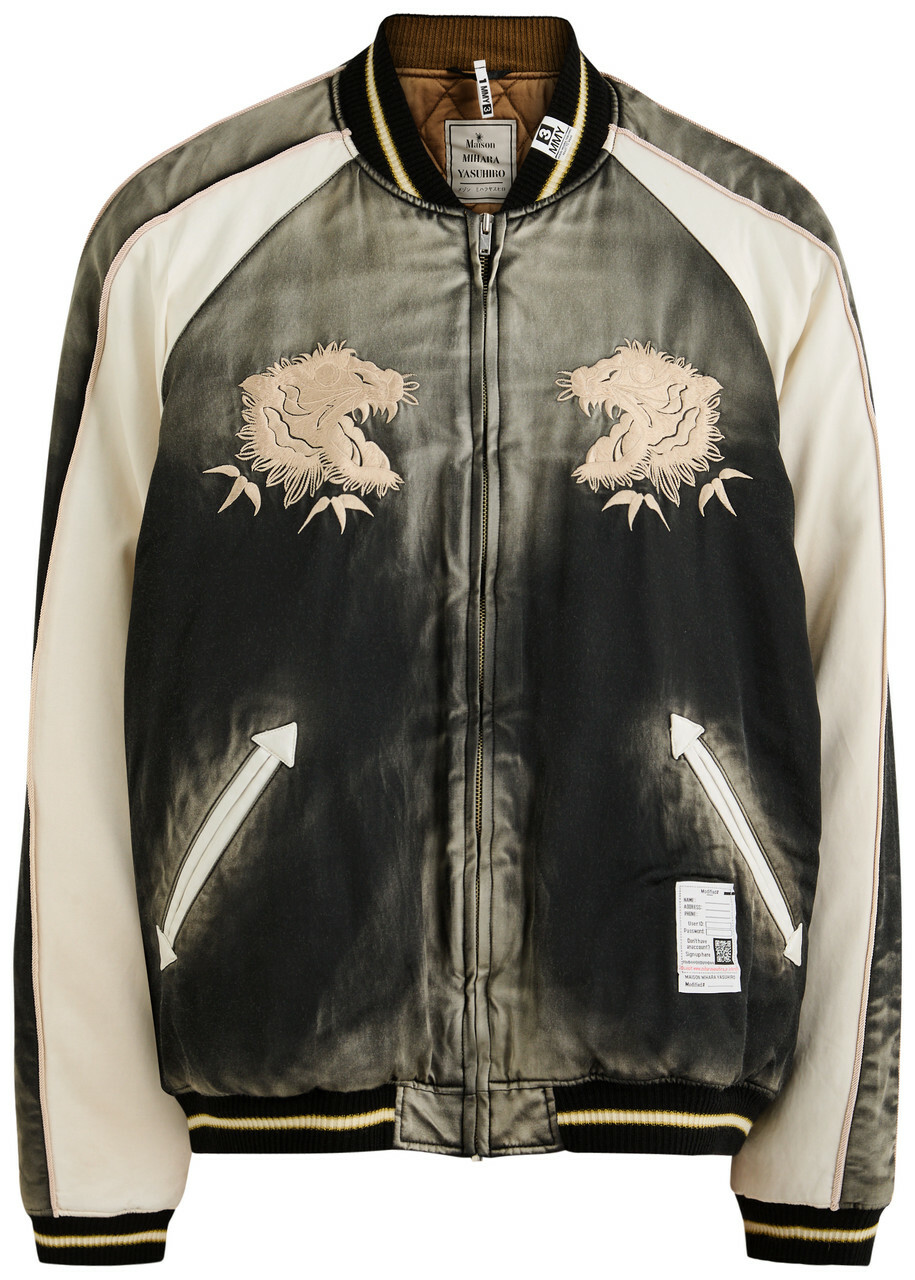 Maison mihara yasuhiro Souvenir Embroidered Satin Bomber Jacket Black