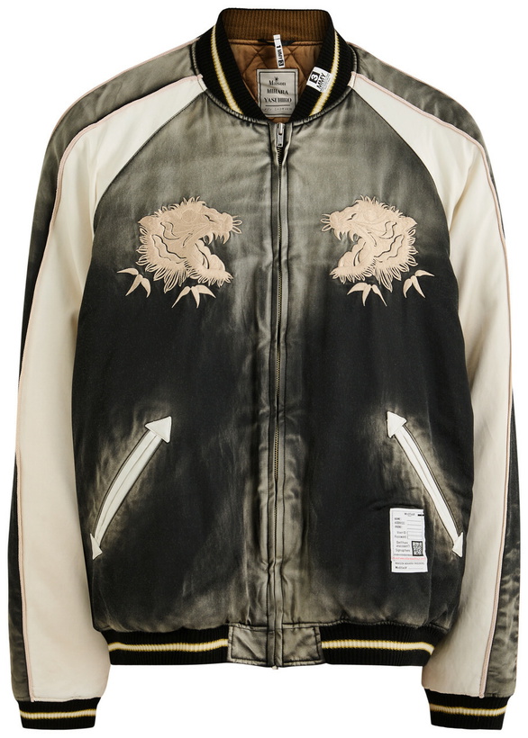 Photo: Maison mihara yasuhiro Souvenir Embroidered Satin Bomber Jacket Black