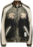 Maison mihara yasuhiro Souvenir Embroidered Satin Bomber Jacket Black