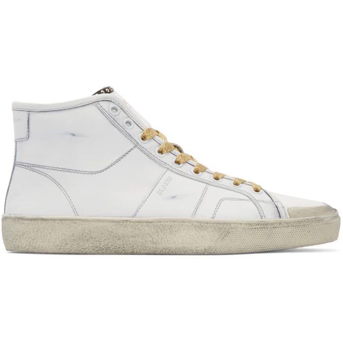 Saint Laurent White and Gold Court Classic SL-37M High-Top Sneakers ...
