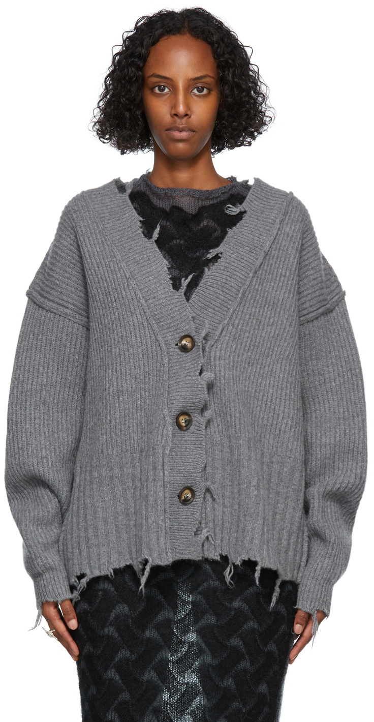 PERVERZE Grey Crash Two-Way Knit Cardigan