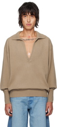 stein Beige Extra Fine Wool Knit Skipper Polo