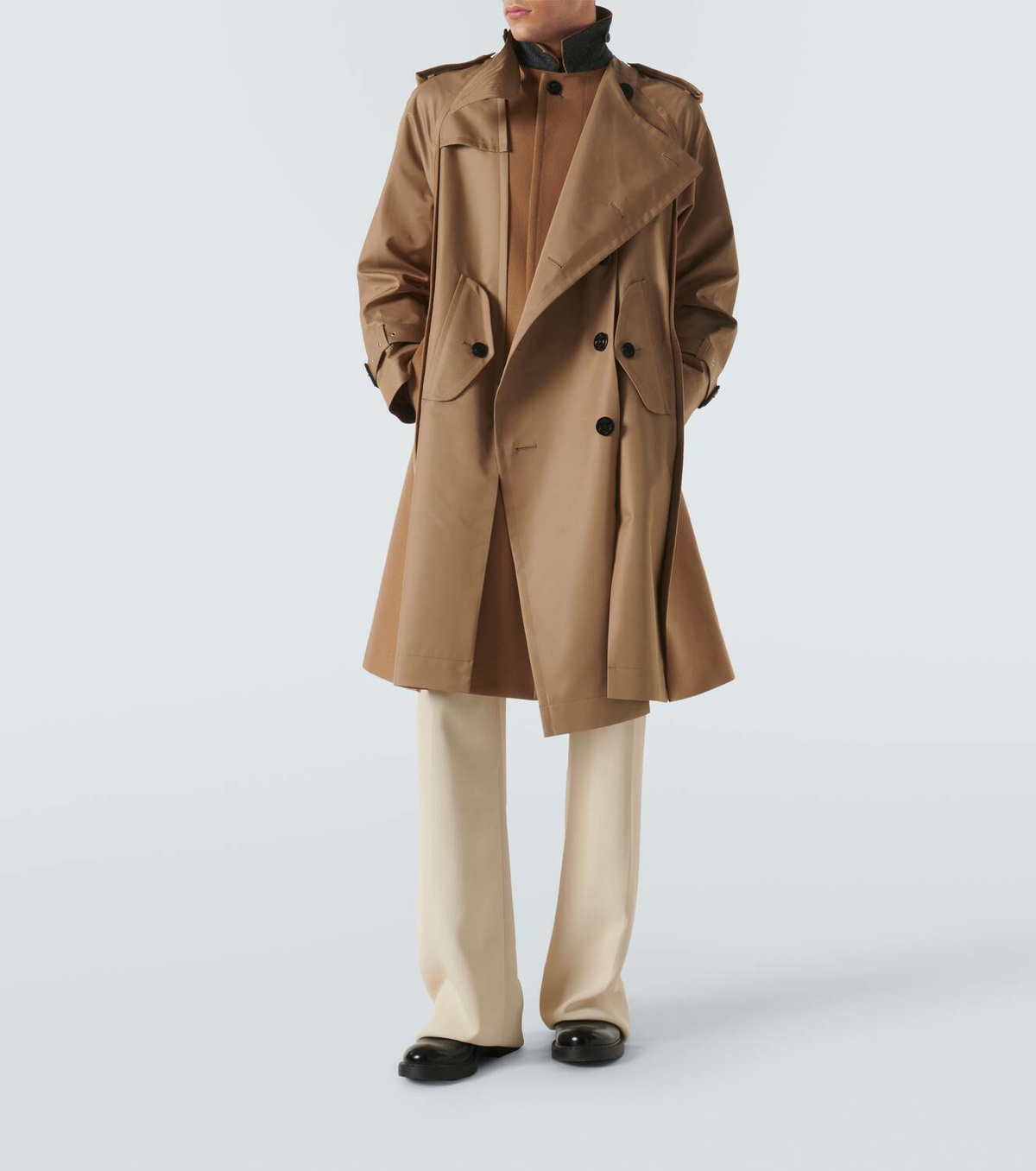 コート SACAI Women Coats 07901 601 Brown Sacai Gabardine trench coat Sacai