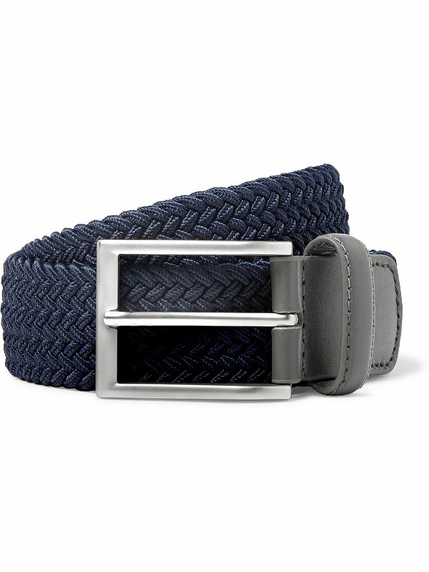 Photo: Kjus Golf - 3.5cm Navy Leather-Trimmed Woven Webbing Belt - Blue