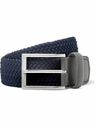 Kjus Golf - 3.5cm Navy Leather-Trimmed Woven Webbing Belt - Blue