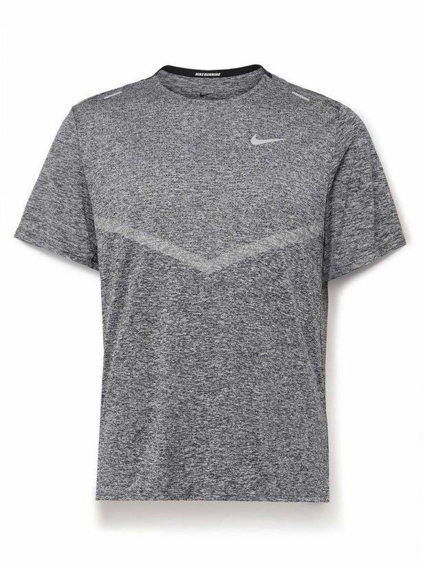 Photo: Nike Running - Rise 365 Logo-Print Space-Dyed Dri-FIT Running T-Shirt - Gray