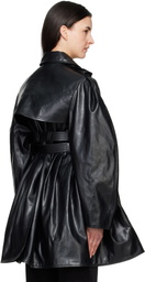 GANNI Black Peplum Recycled Leather Trench Coat