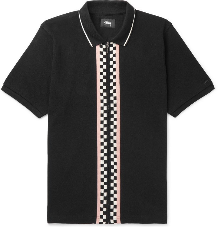 Photo: Stüssy - Julian Intarsia Cotton-Piqué Polo Shirt - Black