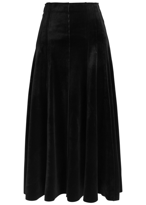 Photo: Norma Kamali Grace Velvet Midi Skirt Black