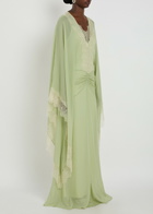 DE LA Vali Evita Lace-trimmed Draped Georgette Maxi Dress Light Green