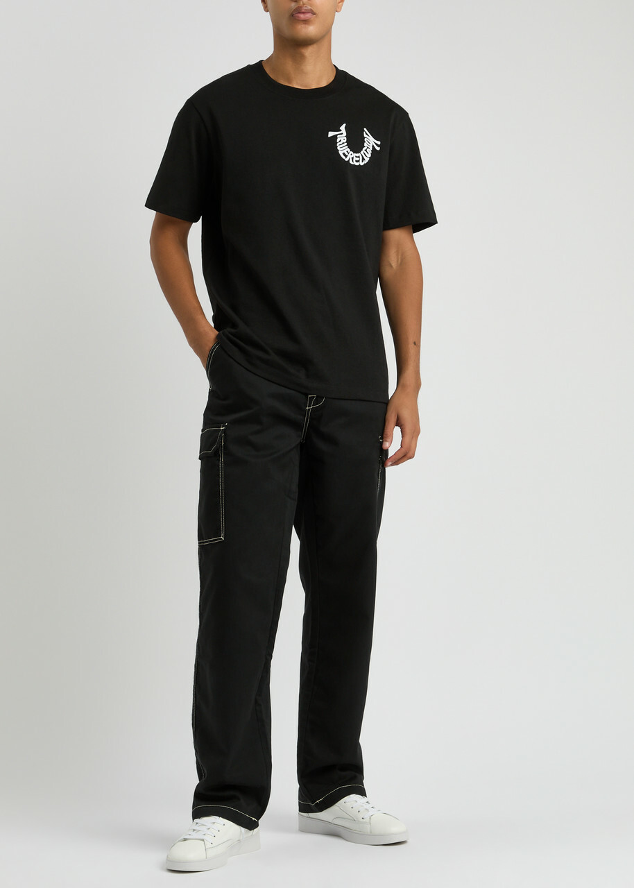 True Religion Warped Logo-embroidered Cotton T-shirt Black