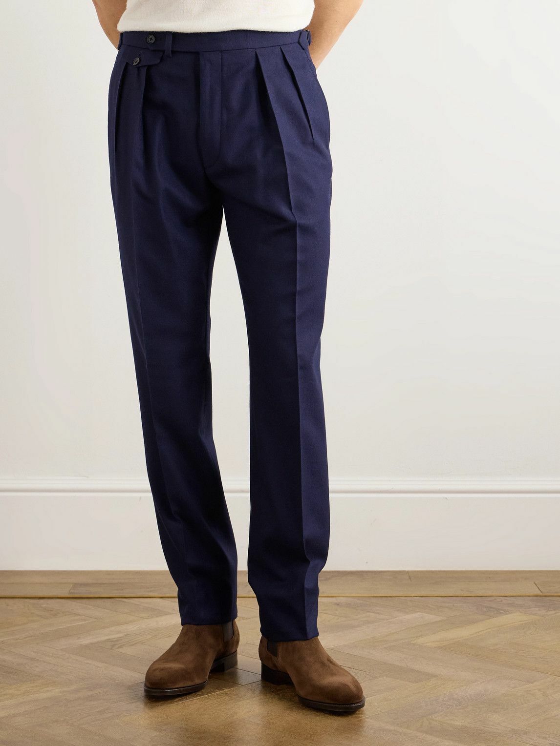 Ralph Lauren Purple label - Gregory Straight-Leg Pleated Wool-Twill Trousers - Blue
