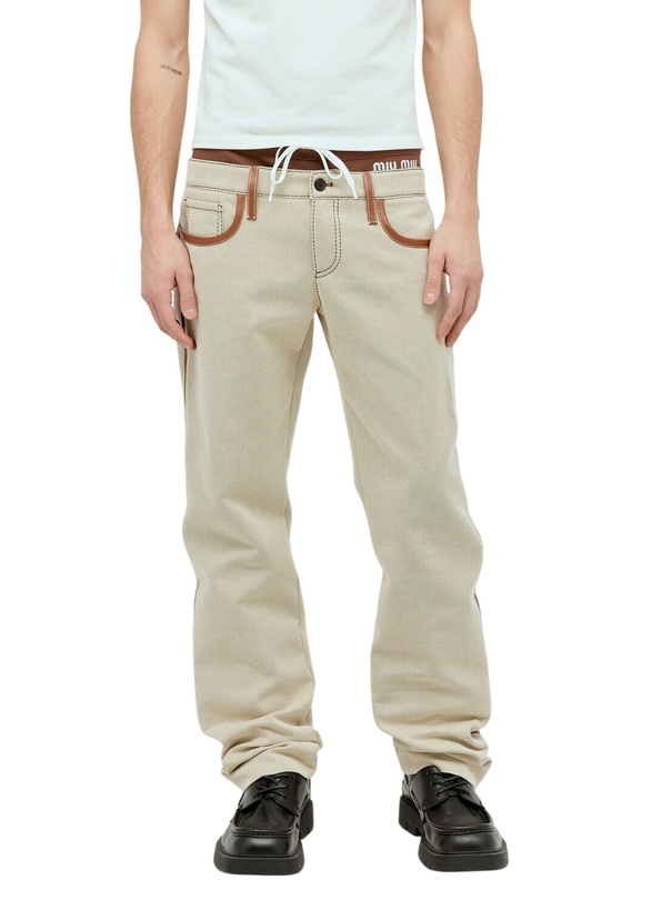 Photo: Miu Miu Leather Trim Canvas Pants