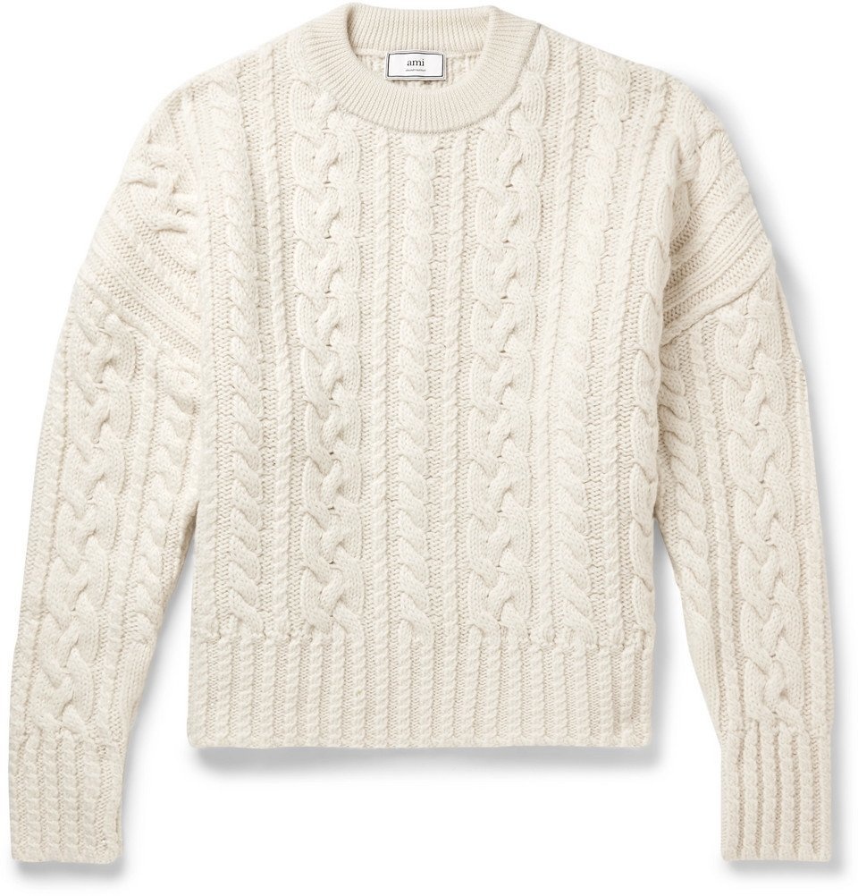 AMI - Oversized Cable-Knit Wool Sweater - Off-white AMI