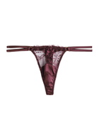 Fleur OF England Eliza Lace and Silk-blend Thong Dark Purple