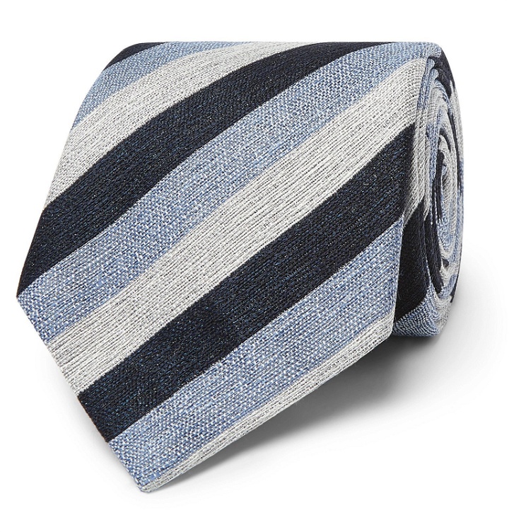 Photo: Ermenegildo Zegna - 8cm Striped Linen and Silk-Blend Tie - Blue
