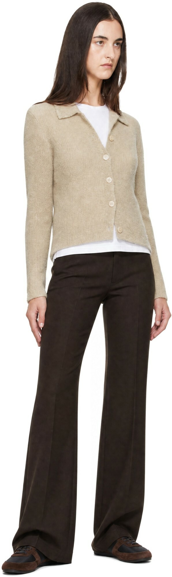TONYWACK Brown Loose Fit Wool Tailored Trousers