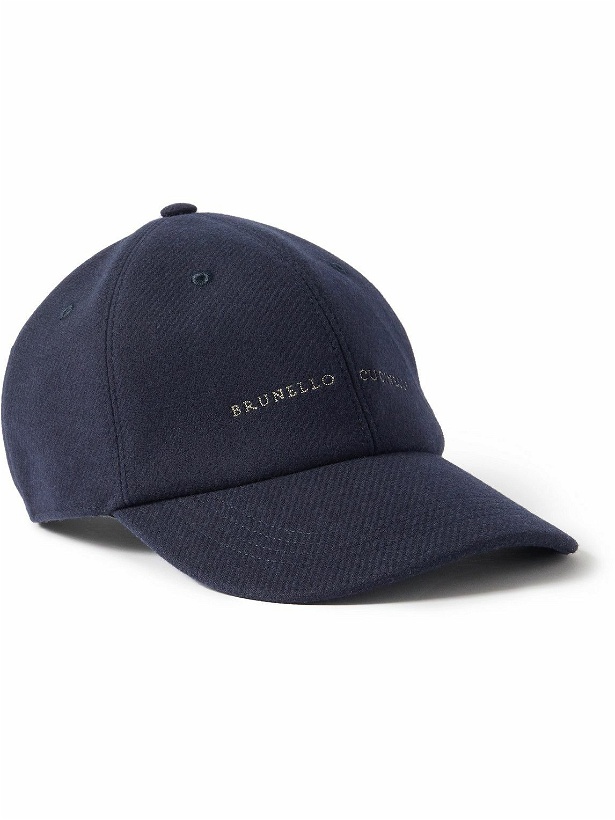 Photo: Brunello Cucinelli - Logo-Embroidered Wool, Silk and Cashmere-Blend Baseball Cap - Blue
