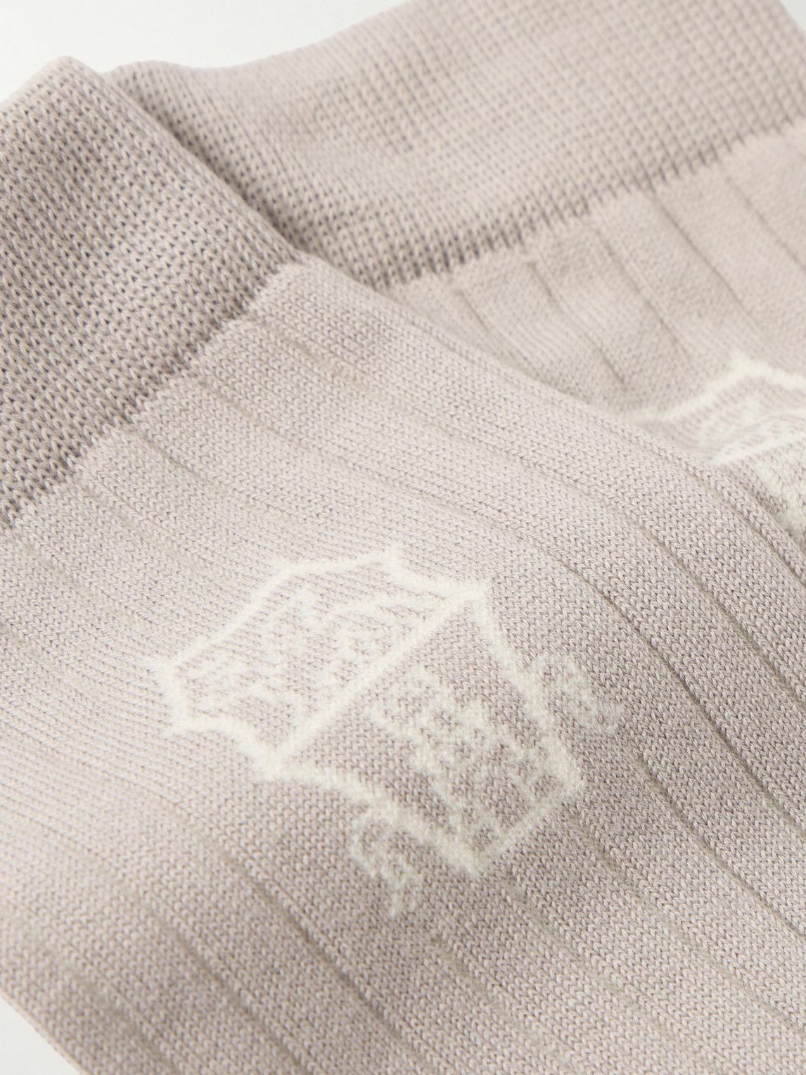 Brunello Cucinelli - Logo-Jacquard Ribbed Cotton Socks - Brown