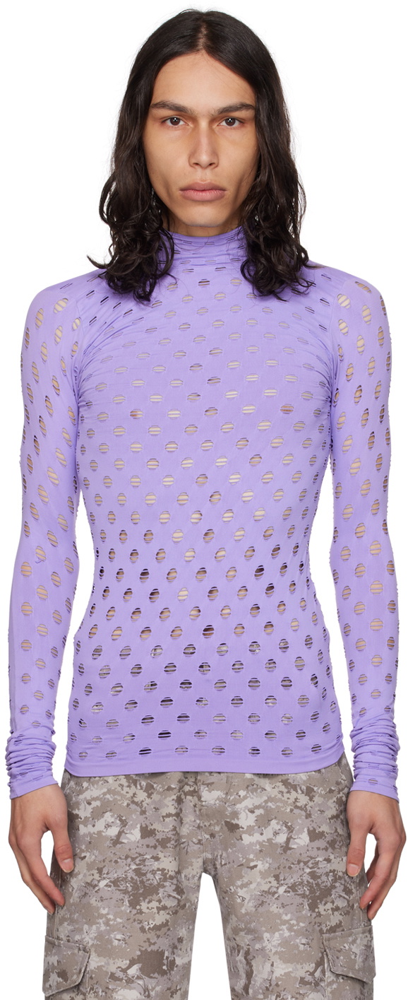Maisie Wilen Purple Perforated Turtleneck
