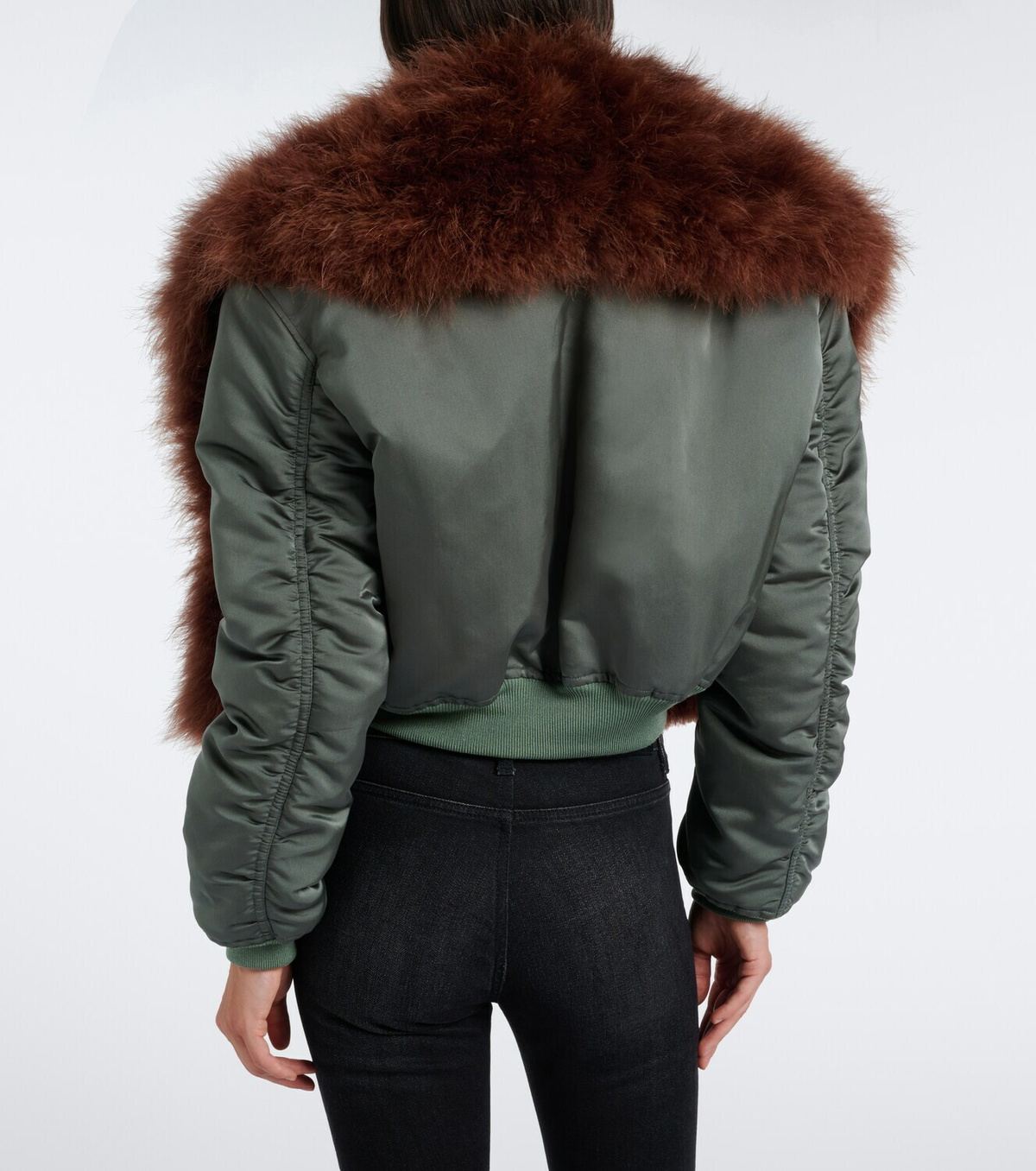 Gucci Feather-trimmed silk duchesse bomber jacket
