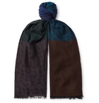 PAUL SMITH - Fringed Panelled Jacquard Scarf - Blue