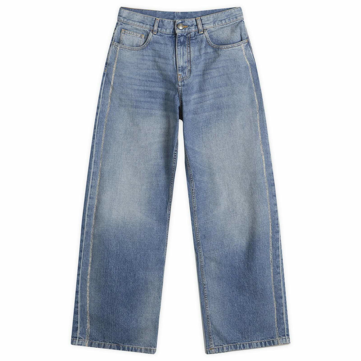 Palm Angels Men's Curved Logo Loose Jeans in Light Blue