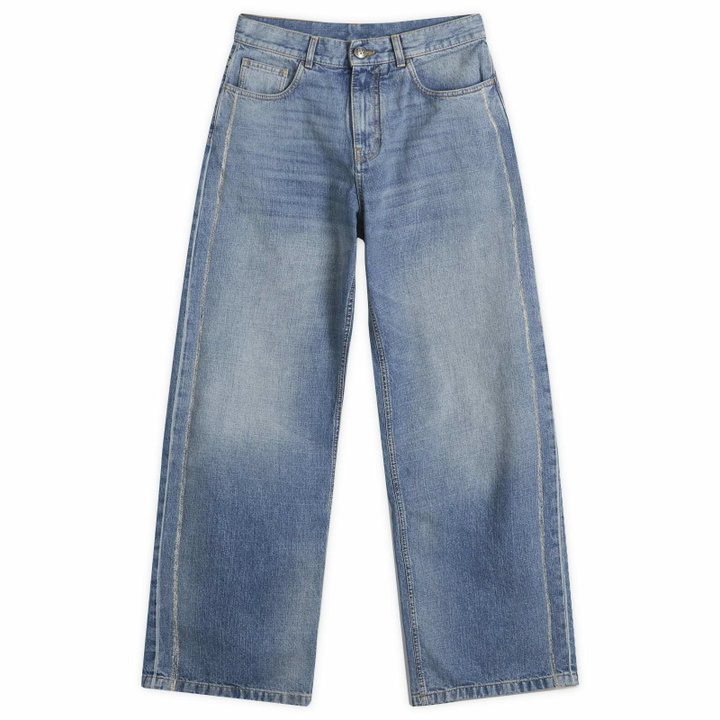 Photo: Palm Angels Men's Curved Logo Loose Jeans in Light Blue