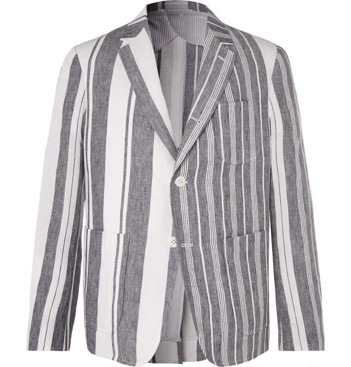Photo: Thom Browne - Grey Unstructured Striped Linen Blazer - Blue