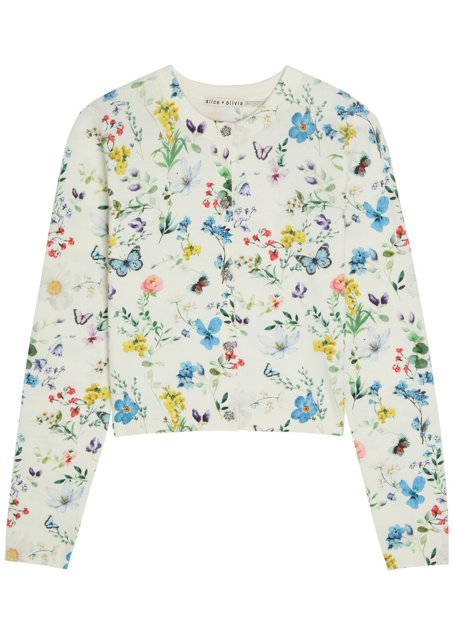 Alice + Olivia Carson Floral Print Stretch-cotton Cardigan Multicoloured