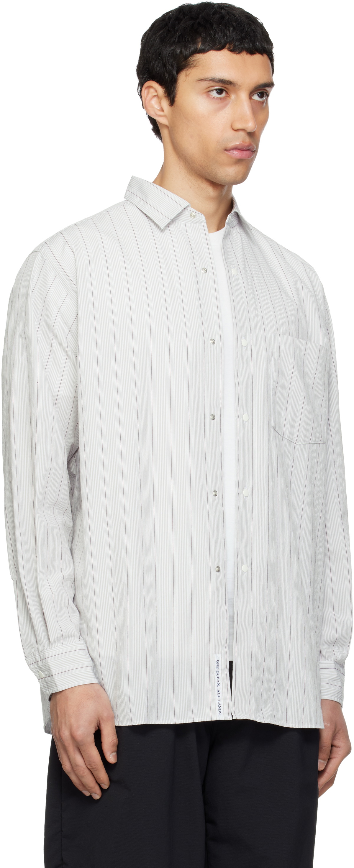 nanamica Gray Regular Collar Stripe Wind Shirt