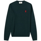 AMI Men's Small A Heart Crew Knit in Evergreen