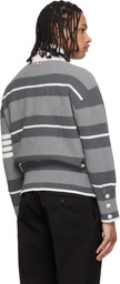 Thom Browne Gray Classic Stripe Seed Stitch 4-Bar Cardigan