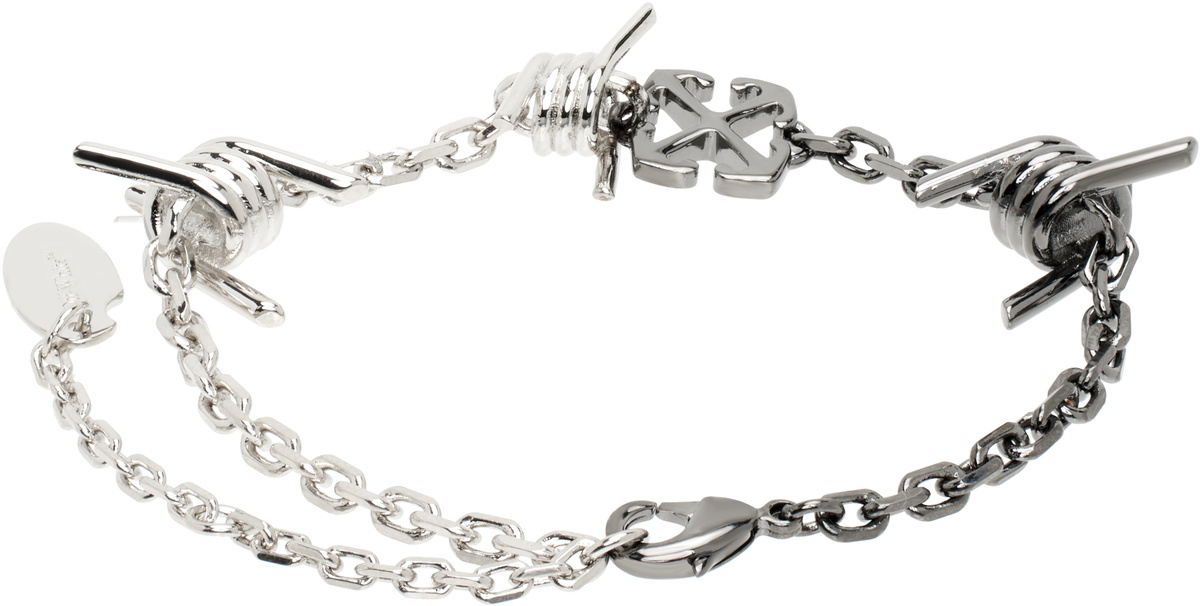 Off-White Silver & Gunmetal Barbed Wire Bracelet