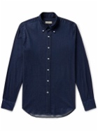 Canali - Button-Down Collar Cotton-Blend Chambray Shirt - Blue