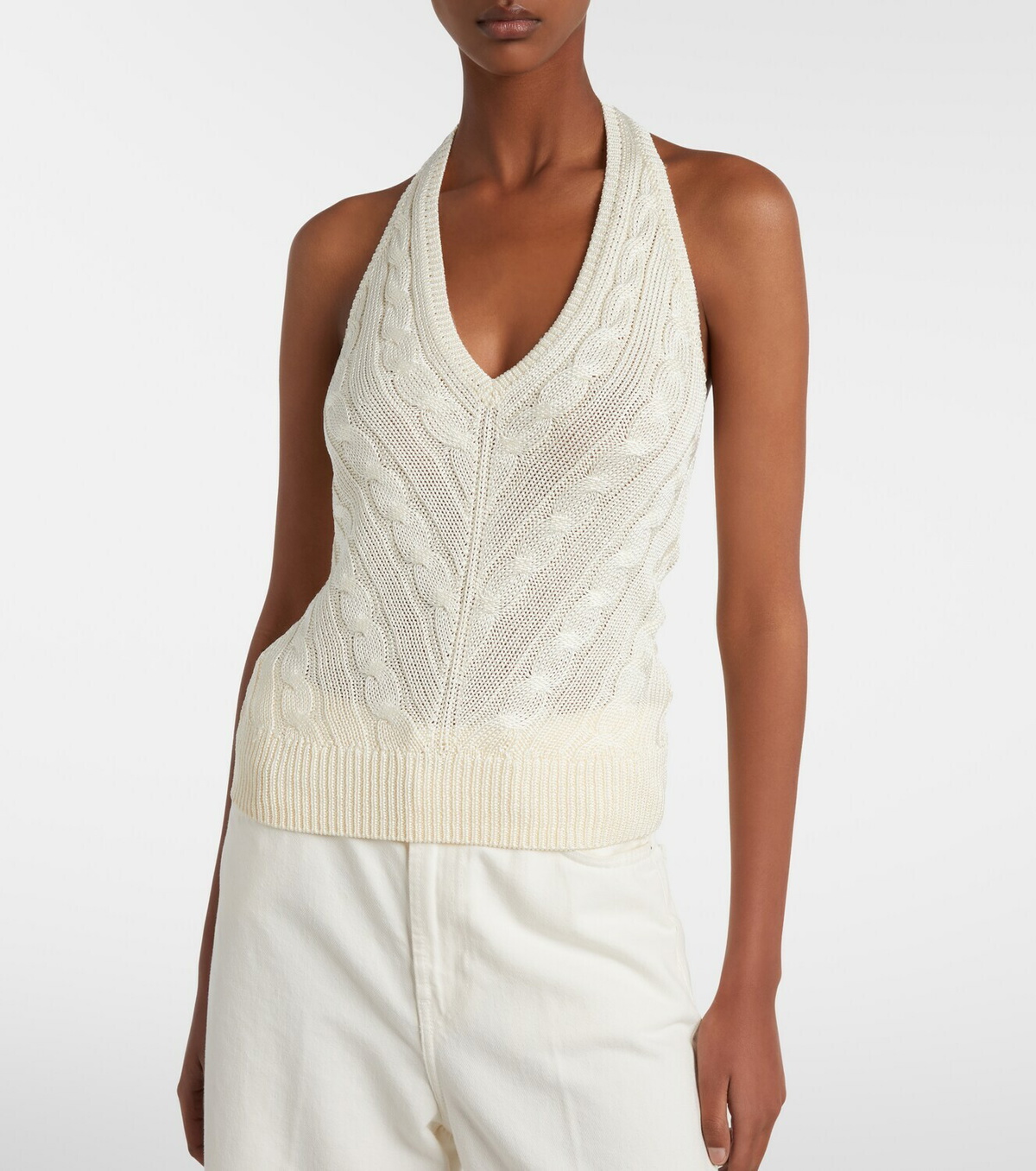 Ralph Lauren Collection Cable-knit halterneck silk top